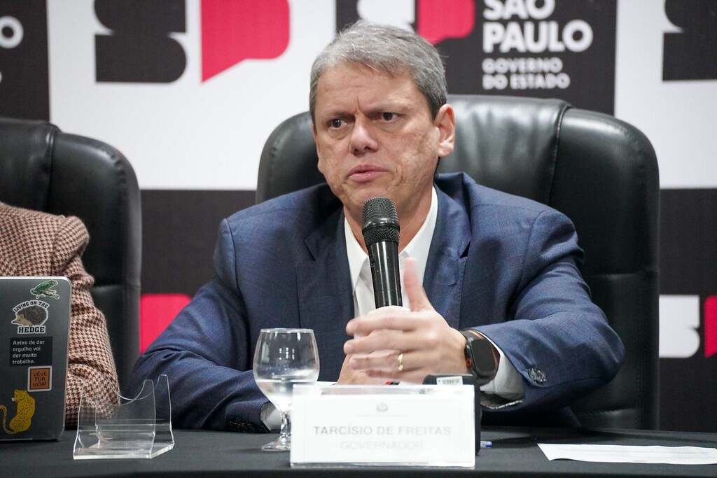 Tarcísio de Freitas, governador do Estado de São Paulo, durante coletiva de imprensa